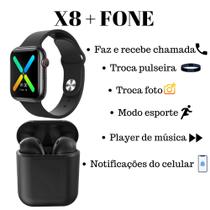 Relogio Smartwatch Inteligente X8 44mm  Android iOS + Fone Inpods 12