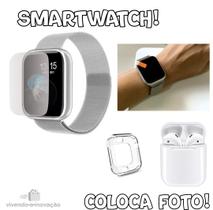 Relógio Smartwatch P70 Com Duas Pulseiras Prata mais fone i12 Prata case e pelicula