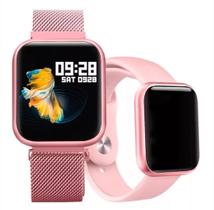 Relógio SmartWatch P70 Oled Pro Inteligente C/ Duas Pulseiras Silicone e Aço Pink