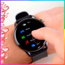 Relogio Smartwatch Presente Amigo Secreto Feminino Preto Redondo Preto Para Samsung Android e IOS