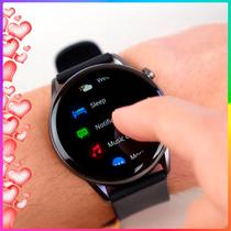 Relogio Smartwatch Presente Aniversário de Namoro Feminino Preto Redondo Para Samsung Android e IOS