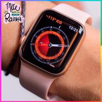 Relogio Smartwatch Presente Super Mãe Feminino Preto Serie 9 Rosa Para Samsung Android e IOS