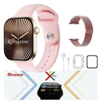 Relógio Smartwatch S10 PRO Series 10 Rose Gold Feminino 2 Pulseiras Película Case ChatGPT 1GB Memoria Interna Amoled 47mm Lançamento 2025