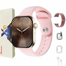 Relógio Smartwatch S10 Series 10 Feminino Rose Gold Pulseira Metal e Película Lançamento 2025 Microwear