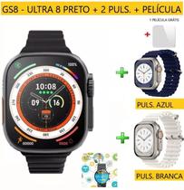 Relógio Smartwatch Ultra 8 GS8 Série 8 Esportivo Nfc 1.91 Rede Social KIT 3 Puls.+ Pelíc - Gs8 Ultra