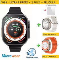 Relógio Smartwatch Ultra 8 W68 MICROWEAR Série 8 - KIT 3 Puls.+Pelíc