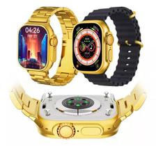 Relogio smartwatch ultra gold 24k unisex 49mm 2 pulseiras - microwear