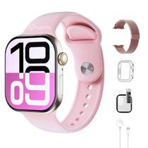 Relógio Smartwatch W10 Mini Microwear Feminino Masculino 42mm Amoled Responde Mensagens Memória Interna 1GB Pulseira Metal Milanese Case Película