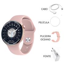 Relógio Smartwatch W28 Pro Redondo Feminino E Masculino Preto Rosa e Branco - costa tech