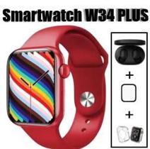 Relogio smartwatch w34 plus + pelicula + case + fone