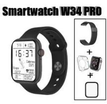 Relogio smartwatch w34 pro + pelicula + case + pulseira de aço