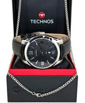 Relógio Technos Aço Prateado Com Pulseira de Couro Legitimo Classic Steel 2115MZPS/0P