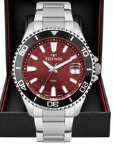 Relógio Technos Acqua Masculino Prata Vermelho Lupa 150m 2415eh/1r