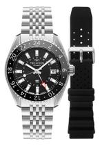 Relógio Technos Automatico Gmt -edição Limitada - Nh34aa/t1p Prata Preto Preto
