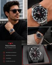 Relógio Technos Automático Masculino Aço Inox Preto 50M Calendário Original Relógio Technos Automático Masculino Aço Inox Preto 50M Calendário Original