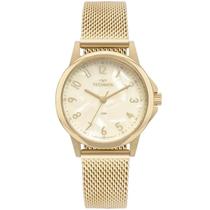 Relógio Technos Classic Dourado Slim Pulseira Mesh em Aço Inoxidável Resistente a Água 50 Metros Feminino 2035MXG/1X