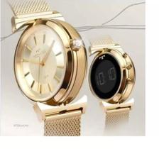 Relógio Technos Curvas gira Digital e Analogico 2 em 1 Dourado