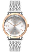Relógio Technos Fashion Style Pulseira Mesh Prata Mostrador Com Pedras nos Marcadores Rosé Leve Confortável - 2036MSC/4K