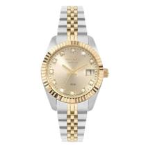 Relogio Technos feminino bicolor prata e dourado misto cravejado 2015CEM/1X