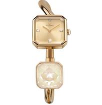 Relogio technos feminino crystal dourado aço bracelete com cristal solitário de origem austríaca