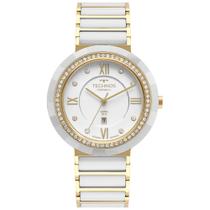 Relógio TECHNOS feminino dourado branco strass 2015CEK/2B