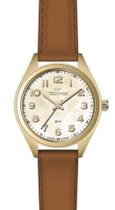 Relogio Technos feminino dourado com numeros pulseira de couro marrom 2036MSA/0X