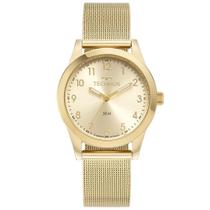 Relogio Technos feminino dourado pequeno com numeros classico social pulseira esteira kit semi joia 2035MUS/K1