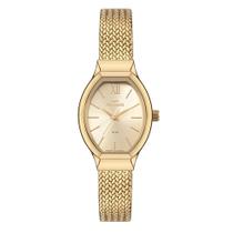 Relogio Technos feminino dourado pequeno oval minimalista moderno pulseira esteira a prova dagua aço inox 2035NCT/1X