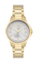 Relogio Technos feminino dourado prata grande com numeros moderno cravejado sofisticado aço inox prova dagua 2035MYX/1K