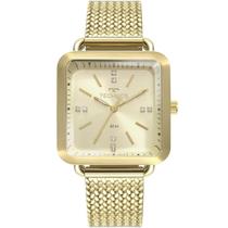 Relógio technos feminino dourado quadrado 2036mme/4x