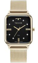 Relogio Technos Feminino Dourado quadrado fundo preto pulseira esteira 2039CQ/1P