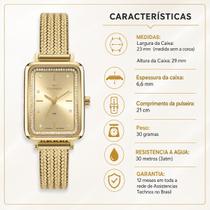 Relogio Technos feminino dourado quadrado pequeno pulseira malha de aço mesh banhado folheado retangular GL32AI/1D Relogio Technos feminino dourado quadrado pequeno pulseira malha de aço mesh banhado folheado retangular GL32AI/1D