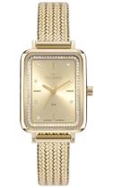 Relogio Technos feminino dourado quadrado pequeno pulseira malha de aço mesh GL32AI/1D