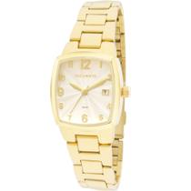 Relogio Technos Feminino Dourado Quadrado Pequeno retangular com numeros e calendario social luxo 2015caf/4k