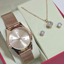 Relógio Technos Feminino Elegance Rosé Kit Boutique 2035MUT1T