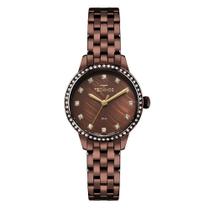 Relogio Technos feminino pequeno marrom cravejado com pedrinhas strass moderno aço inox a prova dagua 2035NCI/1M