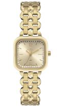 Relogio Technos feminino pequeno mini quadrado cravejado com pedrinhas pulseira de elos sofisticado dourado 2035NAT/1D
