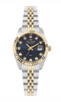 Relogio Technos feminino pequeno prata dourado azul cravejado pedrinhas strass moderno aço inox prova dagua 2015CEM/1A