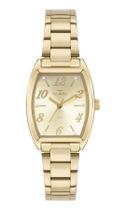 Relogio Technos feminino pequeno quadrado retangular dourado banhado folheado sofisticado cravejadoaço inox 2035NAP/1X