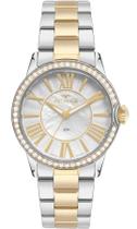 Relogio Technos feminino prata e dourado grande misto bicolor cravejado com pedrinhas strass 2035MYU/1K