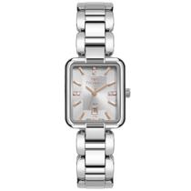 Relogio Technos feminino prata pequeno quadrado cravejado pulseira elos sofisticado luxo retangular rosê 2015CES/1K