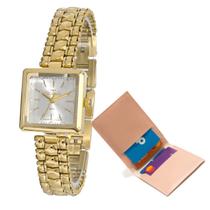 Relogio Technos Feminino Prova D'agua Dourado + Porta Cartão Relogio Technos Feminino Prova D'agua Dourado + Porta Cartão