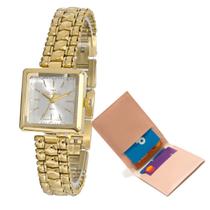 Relogio Technos Feminino Prova D'agua Dourado + Porta Cartão