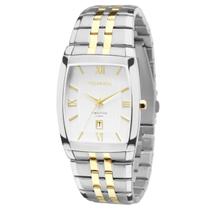 Relogio Technos feminino quadrado grande prata e dourado bicolor misto 1N12MQ/5B