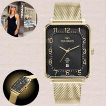 Relógio Technos Feminino Quartz Prova Dágua 50 Metros Analógico Classic Fino Quadrado Casual Fashion Dourado GM10YR/1P
