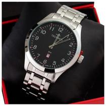 Relogio technos masculino aço prateado visor preto calendario 2115msas/1p