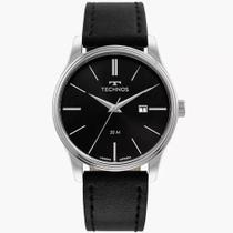 Relogio technos masculino aço preto couro calendario 2115mxu/op