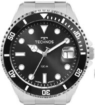 Relógio Technos Masculino Acqua Prova dágua Prata Preto Mergulho Miyota 2415DY1P