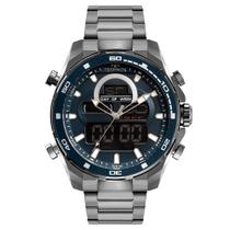 Relógio TECHNOS masculino anadigi azul prata BJK626AC/1A
