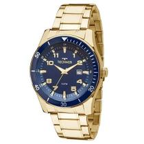 Relógio TECHNOS masculino analógico dourado azul 2115MQLS/4A